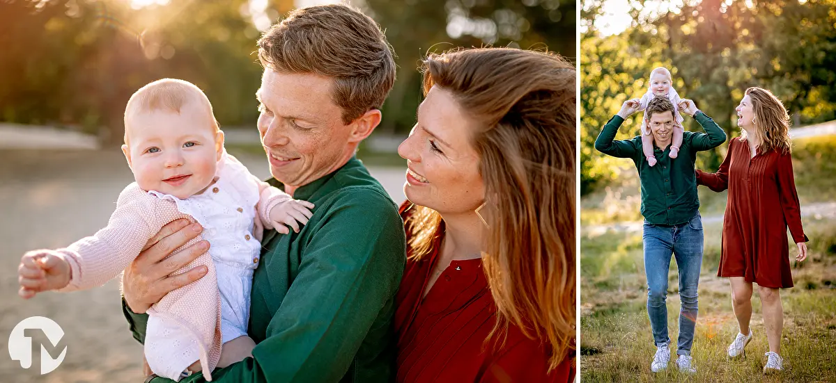 Jong gezin met baby tijdens een fotoshoot in de Loonse en Drunense duinen