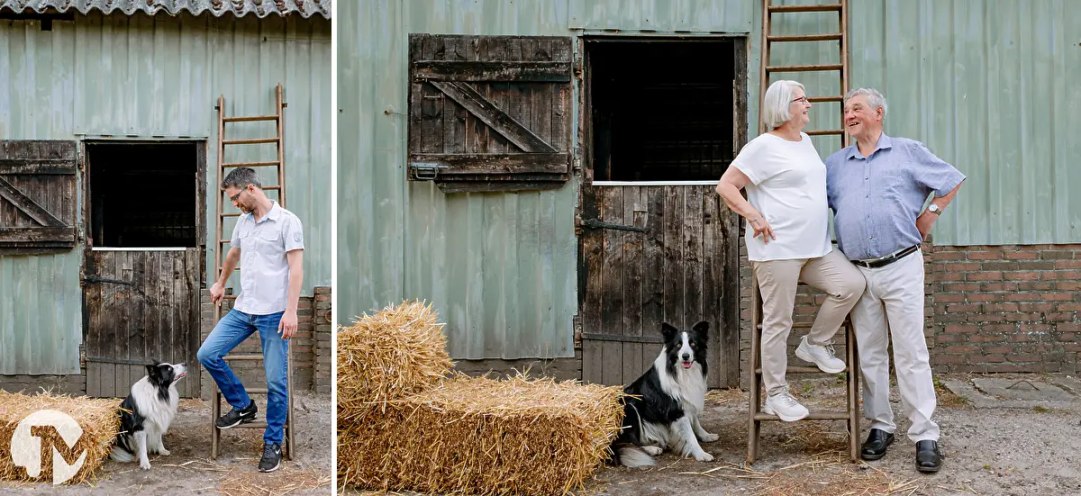 Fotoshoot van een familie op een boerderij