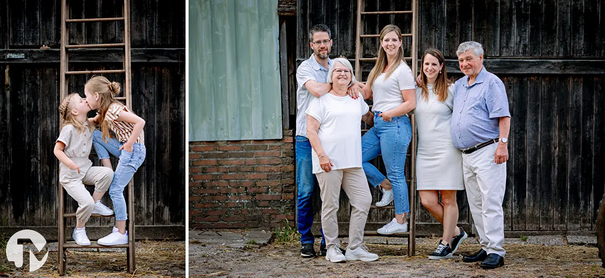 Een fotoshoot van een familie op een boerderij.